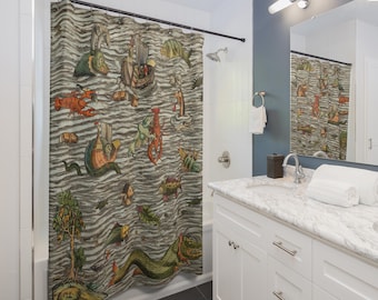 Medieval Sea Creatures Shower Curtain