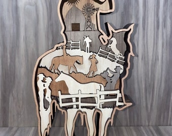 Digital File - 7 Layer Cowboy on Horse Art Piece for Glowforge - SVG - PDF - Multi-layer