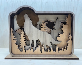 Archivo digital - Pieza de arte de lobo de 7 capas para Glowforge - SVG - PDF - Multicapa