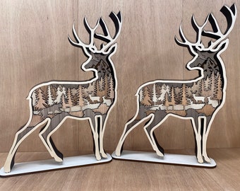 Digital File - 7 Layer Deer with Optional Layers Art Piece for Glowforge - SVG - PDF - Multi-layer