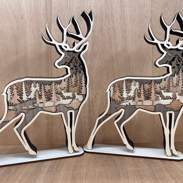 Digital File - 7 Layer Deer with Optional Layers Art Piece for Glowforge - SVG - PDF - Multi-layer