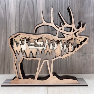 Digital File - 6 Layer Elk Art Piece for Glowforge - SVG - PDF - Multi-layer