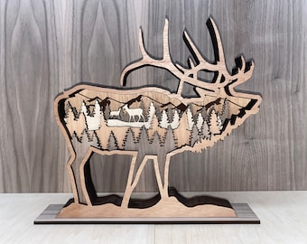 Digital File - 6 Layer Elk Art Piece for Glowforge - SVG - PDF - Multi-layer