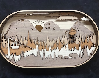 Archivo digital - Pieza de arte de la cordillera de 7 capas para Glowforge - SVG - DXF - PDF - Multicapa
