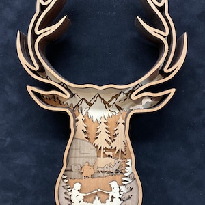 Digital File - 8 Layer Buck Deer Head Art Piece for Glowforge - SVG - PDF - Multi-layer
