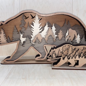 Digital File - 6 Layer Bear Art Piece for Glowforge - SVG - PDF - Multi-layer