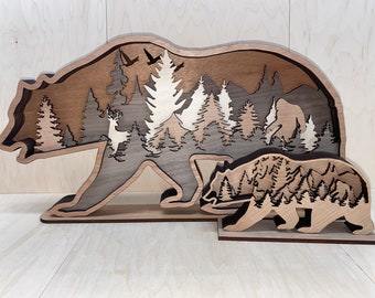 Archivo digital - Pieza de arte de oso de 6 capas para Glowforge - SVG - PDF - Multicapa