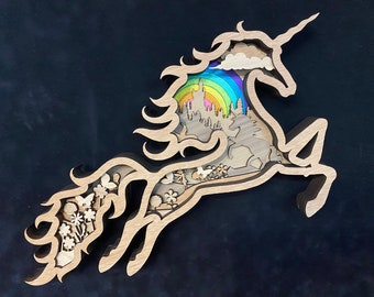 Archivo digital - Pieza de arte de unicornio de 7 capas para Glowforge - SVG - PDF - Multicapa