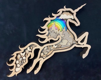 Digital File - 7 Layer Unicorn Art Piece for Glowforge - SVG - PDF - Multi-layer