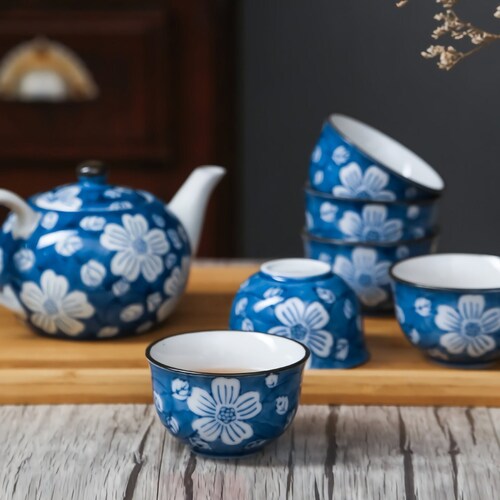 6 Piece Japanese Sakura Tea Set Ceramic Teapot With Strainer Etsy
