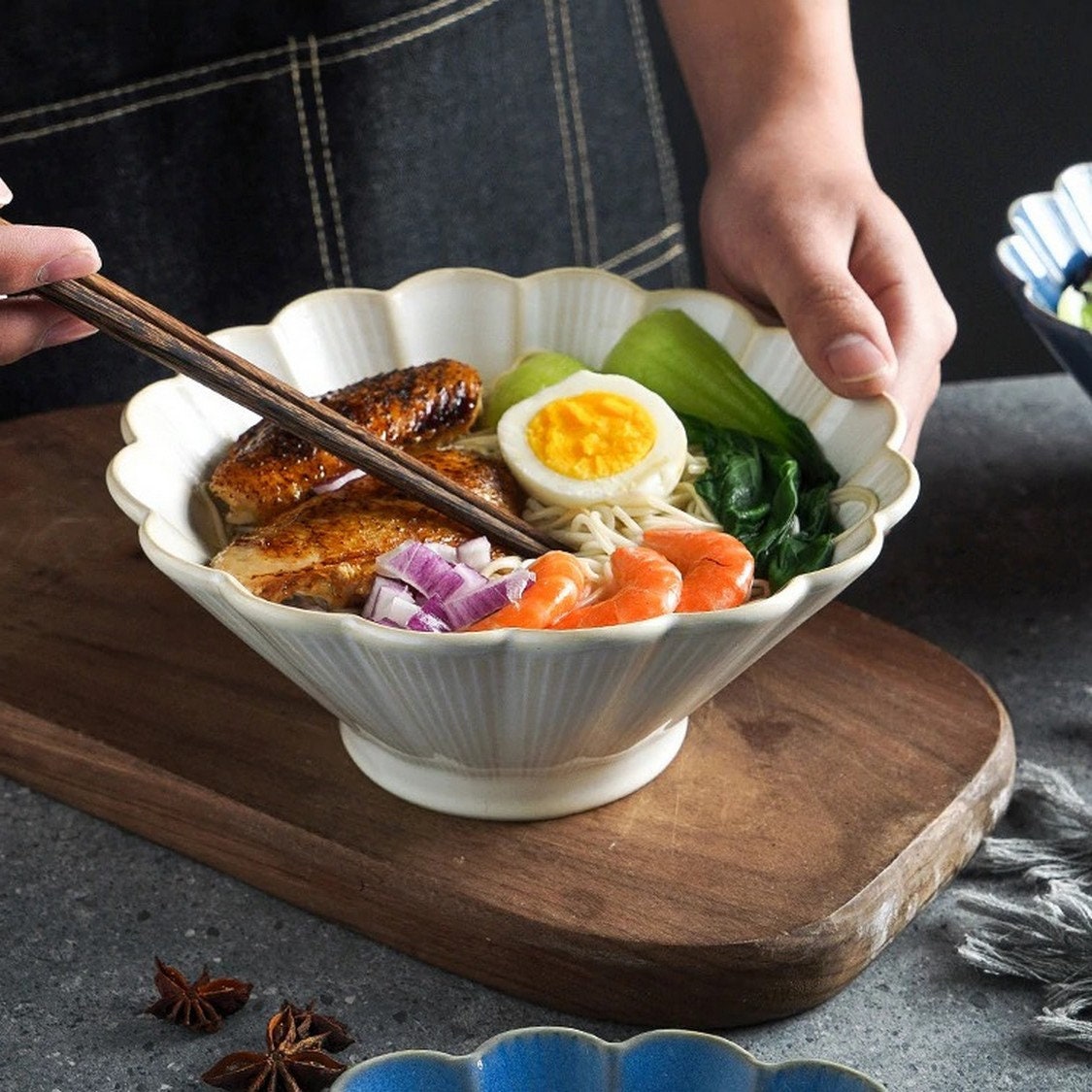 Beautiful Japanese Ceramic Ramen Bowl in Chrysanthemum Flower Etsy