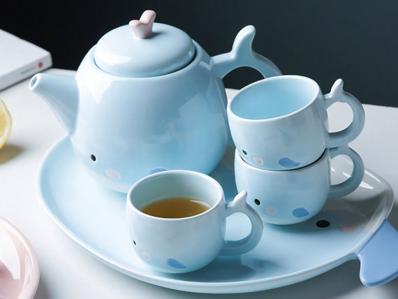 Blue Whale Ceramic Tea Set With Teapot Tea Cups and Tray - Etsy