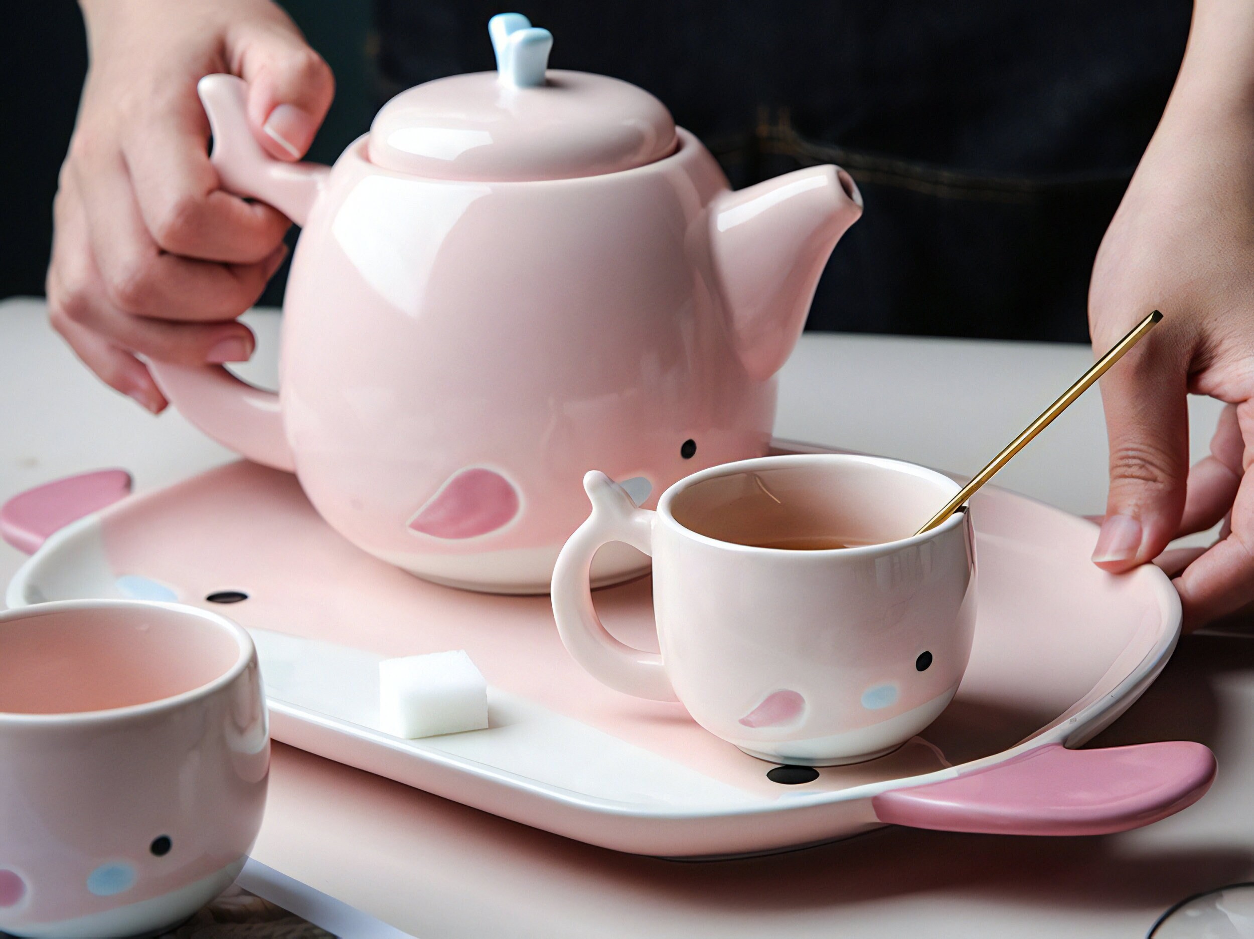 Tea Toy Set- Magnetic Cake Stand Wooden Pretend Tea Set Toy Dragon Drew Tea Set for Little Girls 