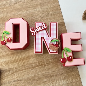 3D cherry letters, cherry first birthday, one birthday decoration, cherry decor, one birthday, baby birthday, 3d letters