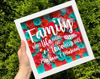 SCATOLA OMBRA FIORE 9x9/ Scatola di fiori assortita per la festa della mamma/ regalo di compleanno per lei/ regalo di San Valentino/ festa della mamma/ regali personalizzati/ cornice floreale