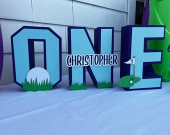 Lettere 3D Golf, decorazioni per feste di 1° compleanno Golf, festa di compleanno a tema Hole In One, compleanno Hole In One, festa di 1° compleanno