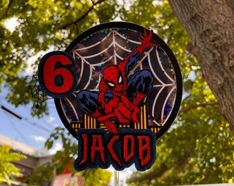 Topper de pastel de Spiderman, coctelera de topper de pastel, decoraciones de Spiderman, decoración de Spiderman, decoraciones de fiesta para niños, cumpleaños, cumpleaños de niños