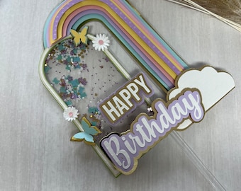 Regenboog taarttopper | Verjaardagstaarttopper | Feestdecoraties voor meisjes | Regenboog verjaardag | taarttopper