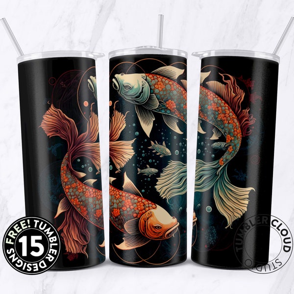 Koi fish 20oz Sublimation Tumbler Designs, Japanese carp Digital Wrap, 20oz Skinny Tumbler Designs, Sublimation Digital Design, 20oz