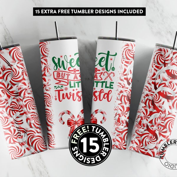 Sweet but a Little Twisted Christmas tumbler png, Christmas wrap, Sublimation Design Download, 20 oz Skinny Tumbler, Peppermint png wrap