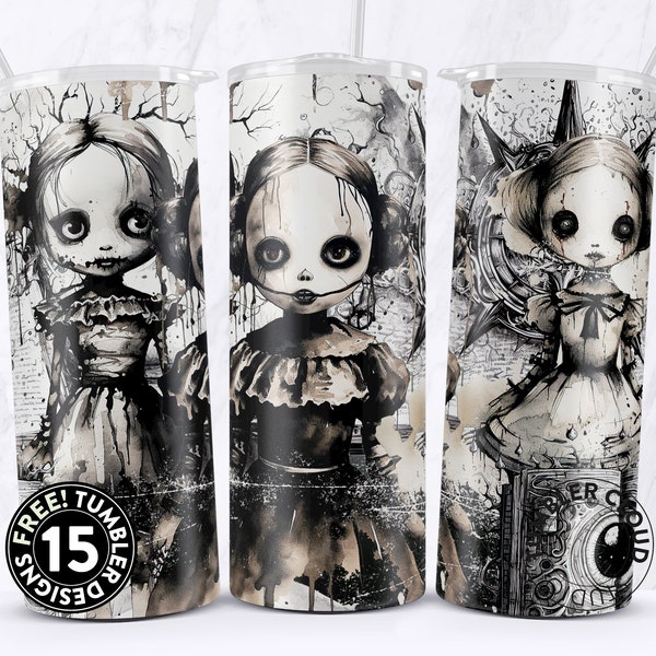 Creepy Dolls tumbler, Spooky Tumbler png, Gothic Halloween Sublimation Tumbler, Dark Gothic 20oz Skinny Tumbler, Fall season