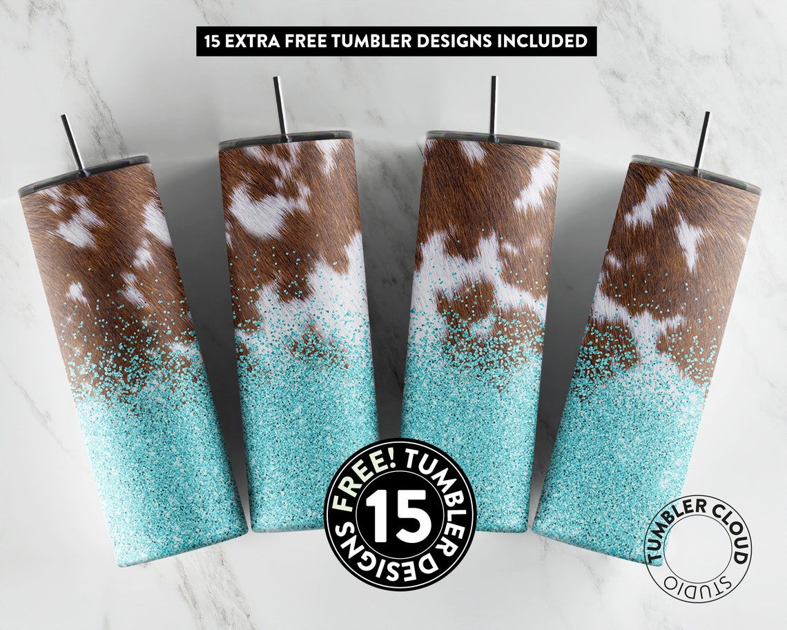 Cowhide Glitter Tumbler Design Teal Glitter Seamless Skinny Etsy