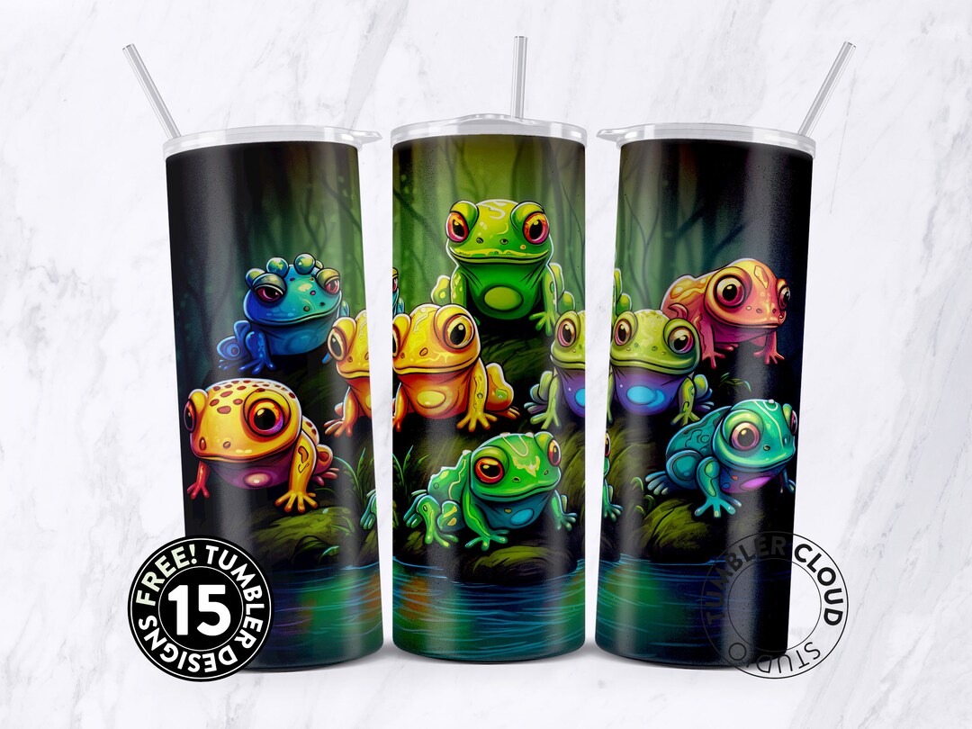 Cute Colorful Baby Frog Tumbler Digital Wrap, 20oz Skinny Tumbler ...