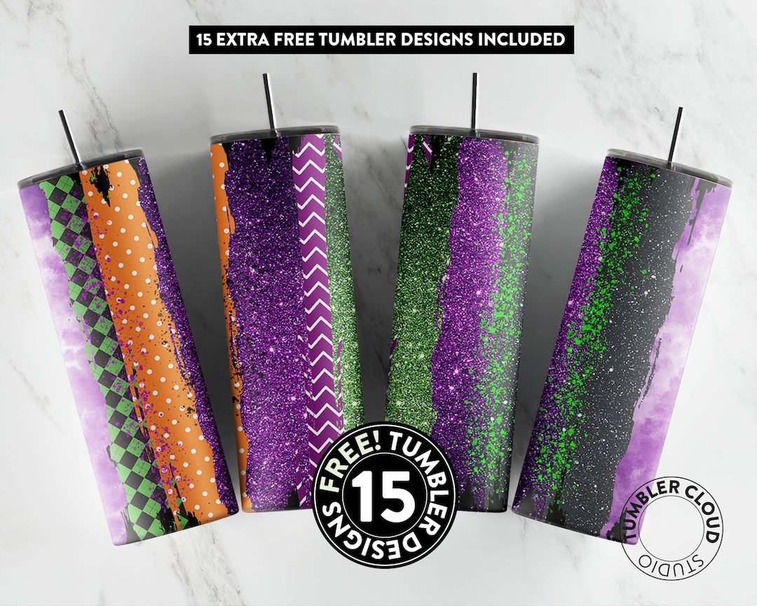 Halloween Glitter Tumbler Brush Stroke Pattern Halloween Etsy