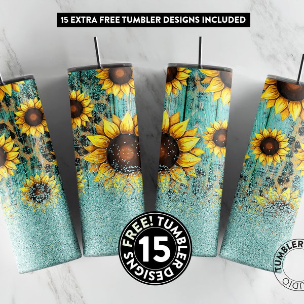 Leopard Sunflower Tumbler Wrap, Teal Wood Sublimation Design, 20 oz Tumbler Wrap, Sunflower tumbler, Seamless Sublimation, Sublimation Wrap