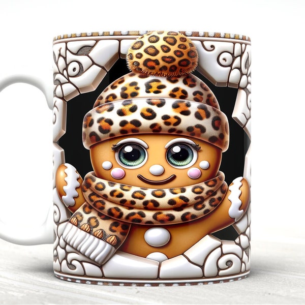 3D Gingerbread Cookie Mug Wrap, 3D Gingerbread 11oz and 15oz Winter Mug Template, Mug Wrap PNG, 3D Inflated Mug Wrap, Digital Download PNG