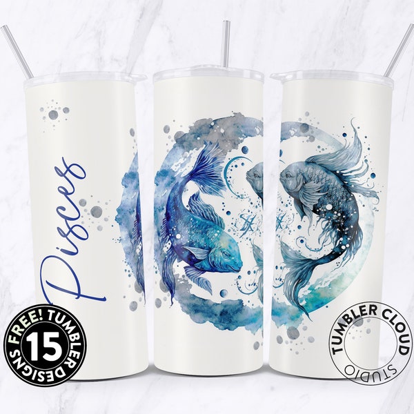 Pisces Tumbler Wrap PNG, 20 oz Skinny Tumbler Sublimation Design Straight Design, Zodiac Gift Wrap, Astrology Tumbler, Zodiac Tumbler Wrap