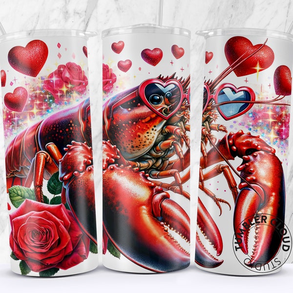 Seamless Lobster Valentines Tumbler Wrap, Skinny 20oz Tumbler Design, Lobster Sublimation Design Png, Floral Tumbler Png Download