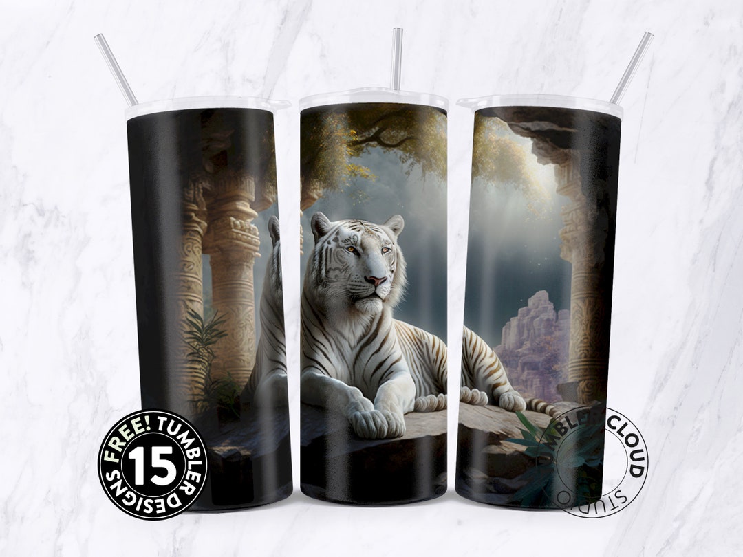 White Tiger Tumbler, Temple Tumbler Png, 20oz Skinny Tumbler Designs