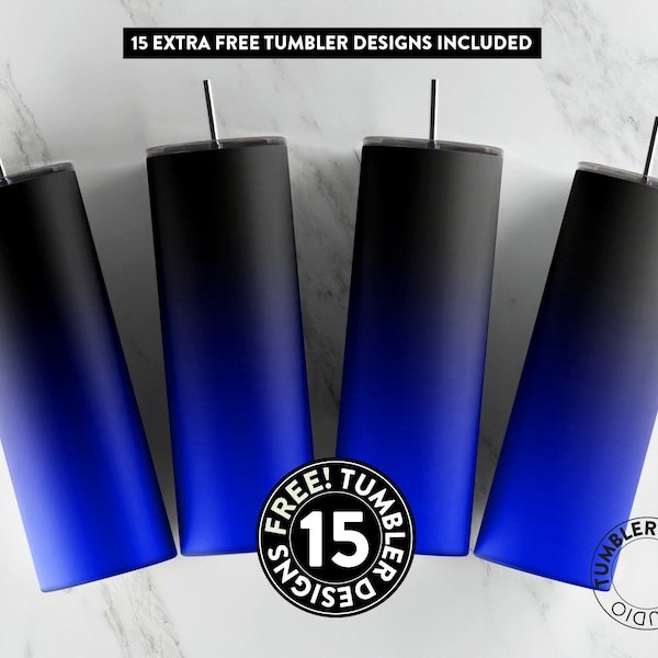 Blue Ombre Tumbler Wrap, Black to Blue Sublimation Design, 20 oz Tumbler Wrap, Tumbler Template, Seamless Sublimation, Sublimation Wrap