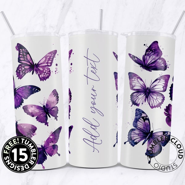 Purple Butterfly Tumbler, Butterfly Gifts For Women, Retro Butterfly Tumbler, Butterfly Cup With Straw, Butterfly Lover Gifts, Butterfly png