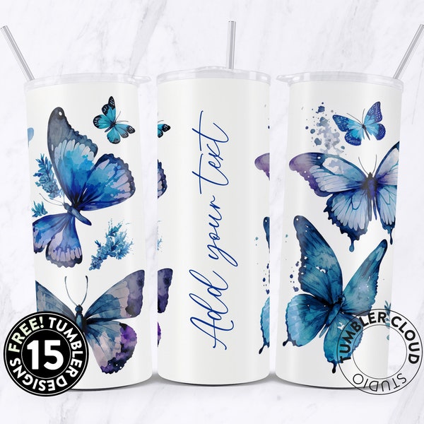 Blue Butterfly Tumbler, Butterfly Gifts For Women, Retro Butterfly Tumbler, Butterfly Cup With Straw, Butterfly Lover Gifts, Butterfly png