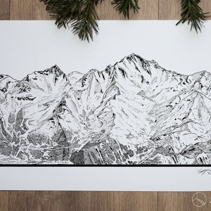 Carte des pistes de ski, snowboard, oeuvre d'art, cadeau pour skieur et snowboarder, impression d'art des Alpes françaises, impression risographie des 3 Vallées, illustration de la montagne