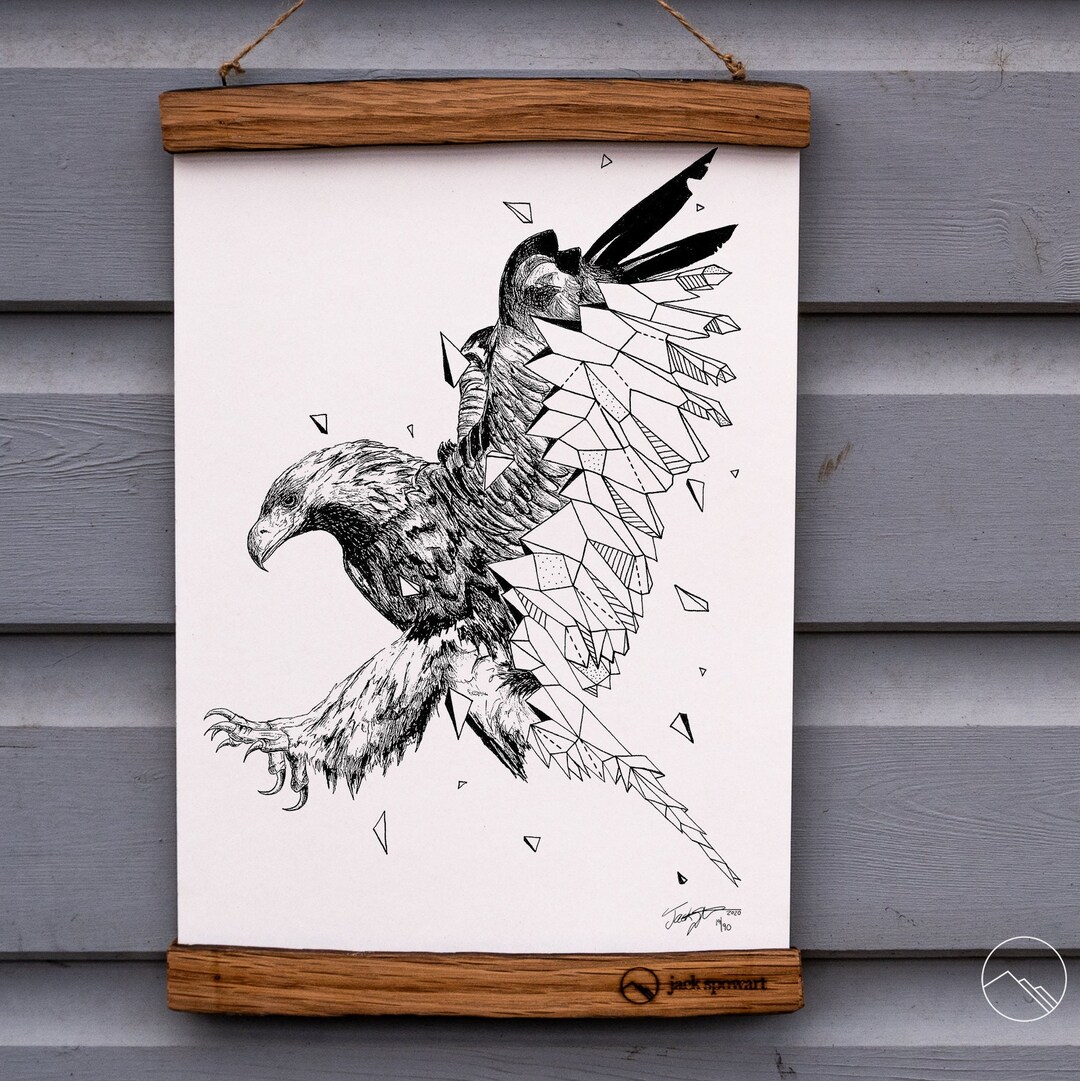 Geometric Golden Eagle Scotland Art Print Gift for Hiker Risograph ...
