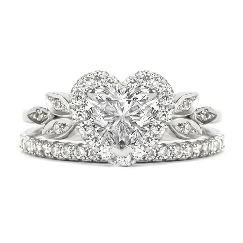 Heart Shape Moissanite Engagement Ring Set for Her Heart Cut - Etsy