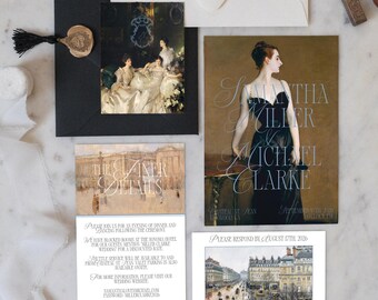 Modello per inviti di nozze parigini con belle arti (download digitale istantaneo, stampa fai da te su richiesta), elegante opera d'arte francese europea romantica
