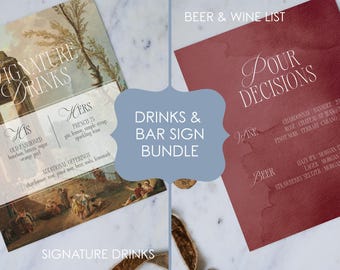 Modelli di insegne per bar per matrimoni in stile rococò (download digitale istantaneo, stampa fai da te su richiesta), eleganti drink esclusivi in stile barocco francese europeo