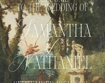 Modello di cartello di benvenuto per matrimonio in stile rococò (download digitale istantaneo, stampa fai da te su richiesta), elegante stile barocco francese europeo