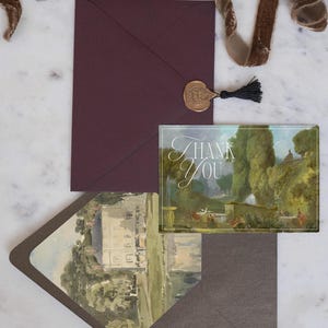 Cartões de agradecimento para jardim europeu, modelo de papelaria editável para casamento, download instantâneo, elegante, rococó, barroco, romântico, impressão sob demanda, faça você mesmo