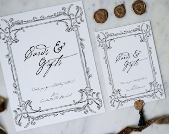 Modello per biglietti di nozze e cartelli da tavolo per regali in stile rococò (download digitale istantaneo, stampa fai da te su richiesta), libro degli ospiti in stile barocco francese ed europeo elegante