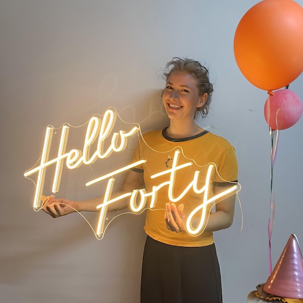 Hello Forty Neon Sign Aesthetic Custom Neon Sign 40th Birthday Gift Neon Sign Art Led Neon Sign Bar Neon Sign Neon Name Sign happy birthday