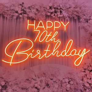 Alles Gute zum Geburtstag Leuchtreklame | Benutzerdefinierte Leuchtreklame | 70er Geburtstag Dekoration Kunst | Led Neon Leuchtreklame Leuchtreklame mit Name |  Wanddekoration | Neonlicht Schilder