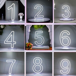 Letreiro de neon com base, letreiros de neon com números para aniversários, letreiro de neon personalizado de 0 a 9, letreiro de neon com LED para decoração de festa de casamento, letreiro de neon com letras