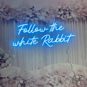 Letrero de neón "Sigue al conejo blanco", con nombre personalizado, logotipo, luz LED, decoración del hogar, pancarta para habitación, fiesta, pub, regalo de cumpleaños, decoración de boda, lámpara acrílica