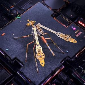 Puzzle 3D fai da te in metallo a forma di zanzara, insetto meccanico steampunk, figurina steampunk unica fatta a mano, regalo di Natale per lui