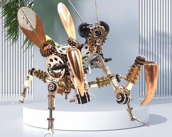 Steampunk Mechanical Mantis Metal Insect Craft Kit DIY Assembly Puzzle flash Steampunk Figurine Christmas Craft Birthday Gift For Boy